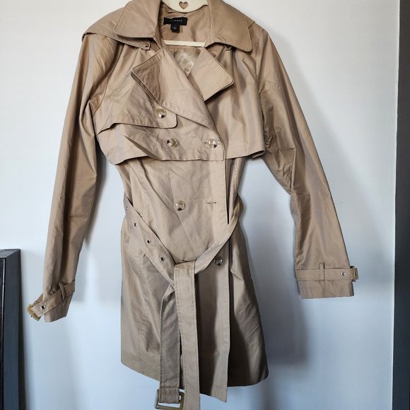 Double Breasted Trench Coat with Removable Hood - Picture 3 of 7
